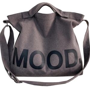 Gray Canvas Tote Bag with Black 'MOOD' Print